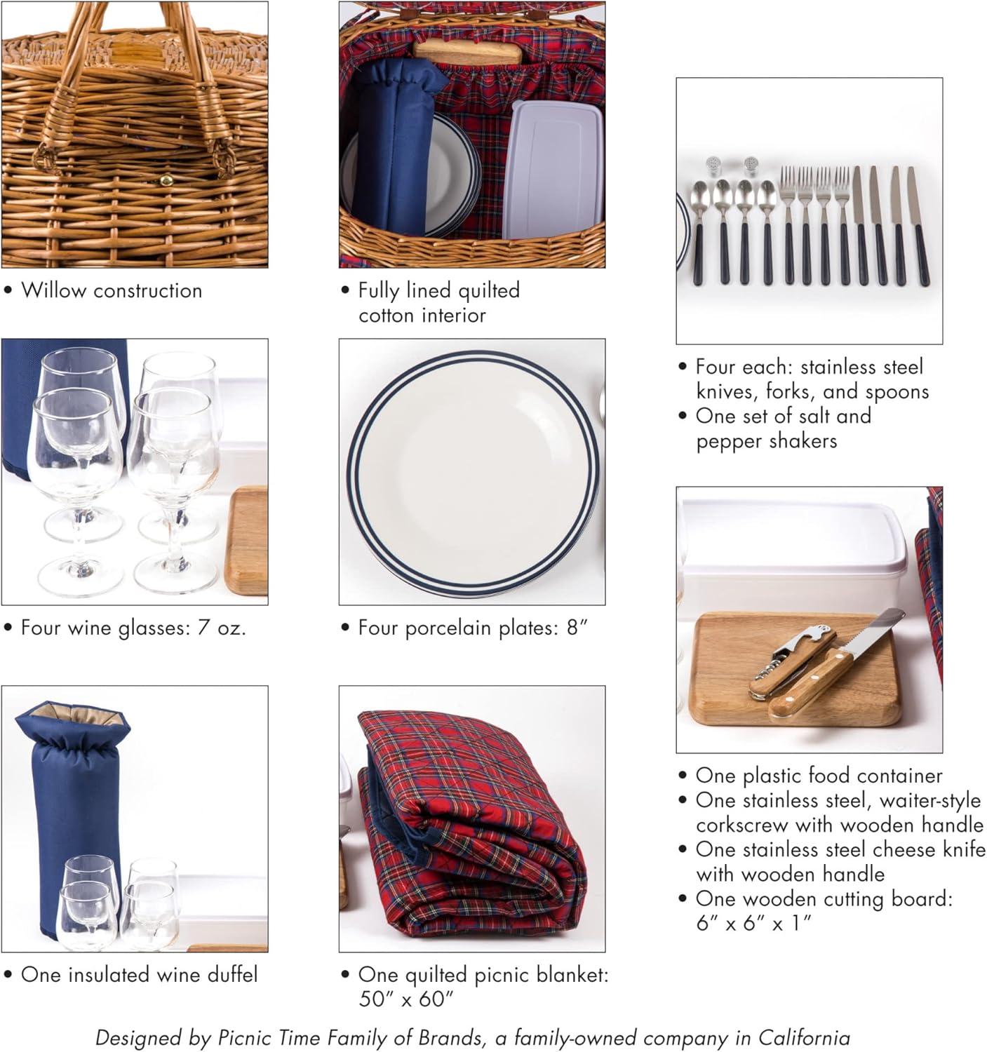 imageHighlander Picnic Basket Red ampamp Blue Tartan Pattern