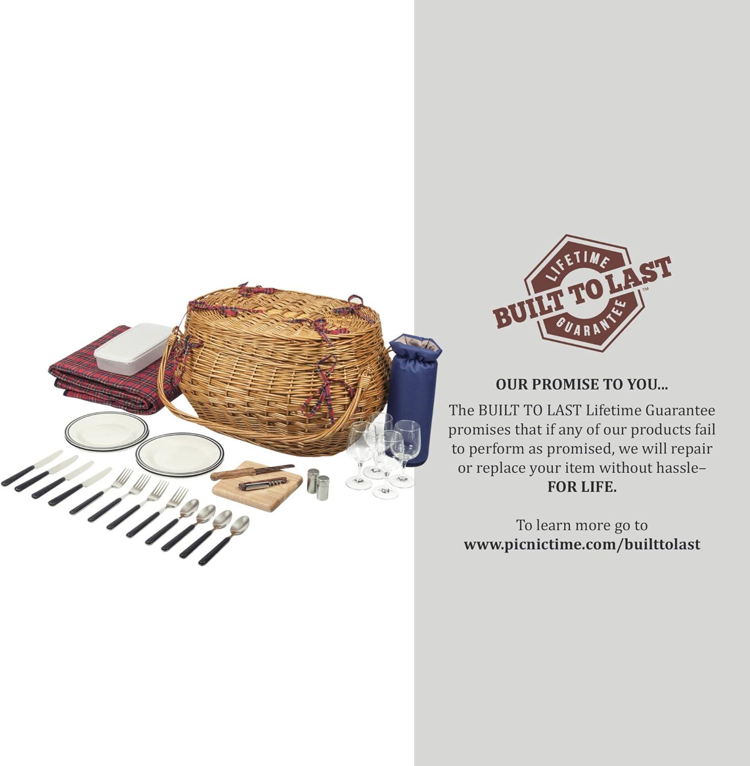 imageHighlander Picnic Basket Red ampamp Blue Tartan Pattern