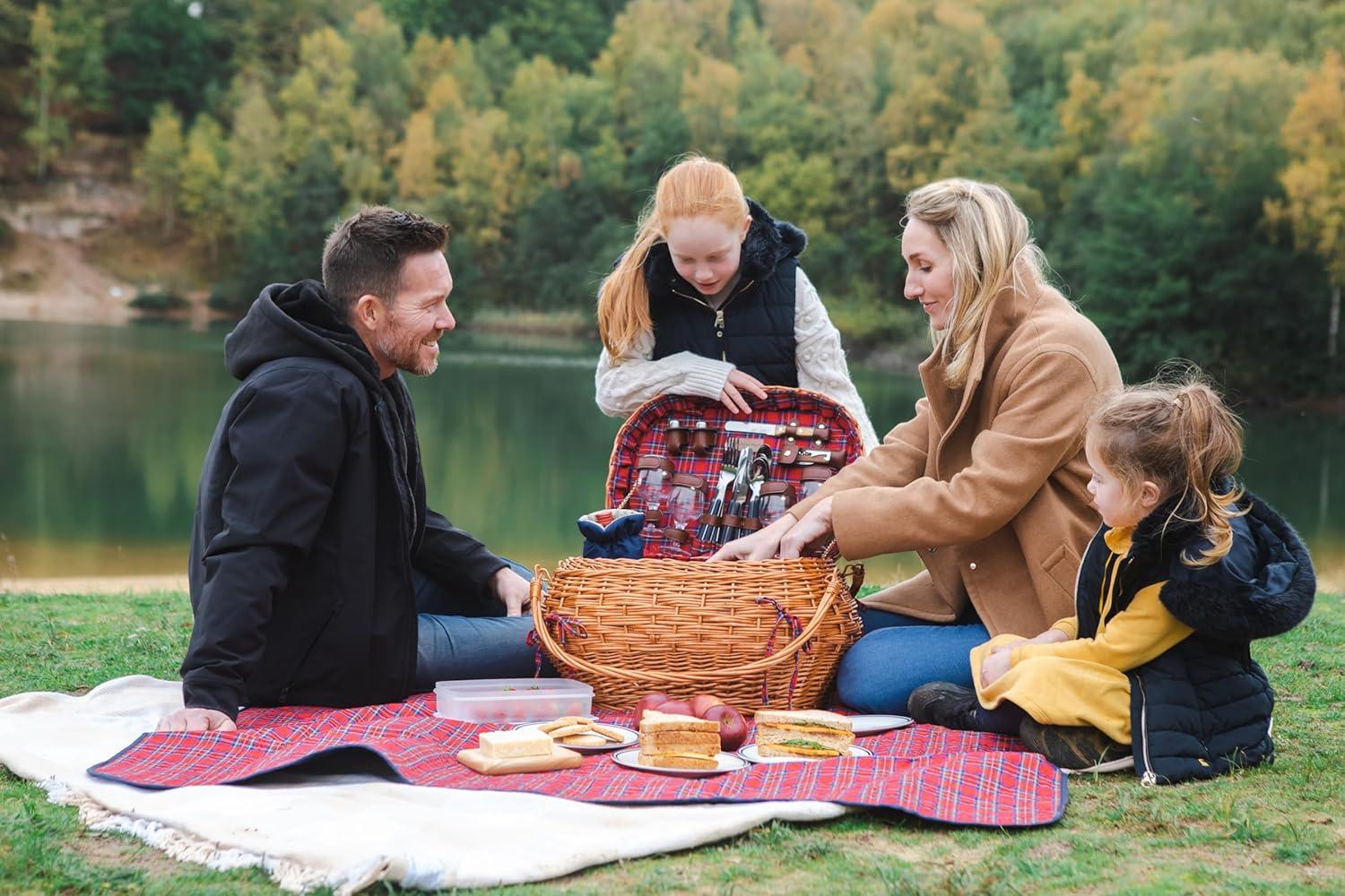 imageHighlander Picnic Basket Red ampamp Blue Tartan Pattern