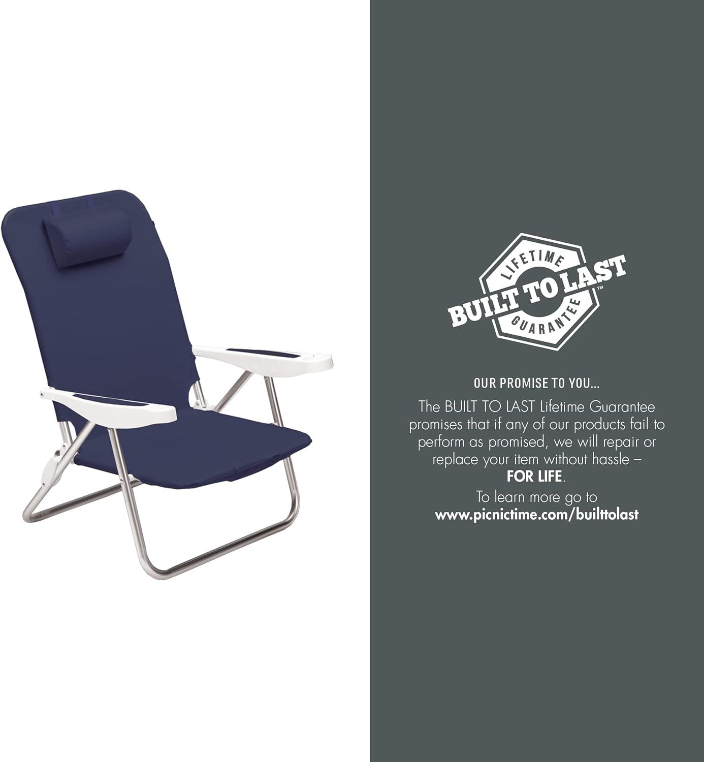 imageONIVA a Picnic Time brand Monaco Reclining Backpack Beach Chair Outdoor Folding Lounge Chair Lightweight Low Chair Navy Blue