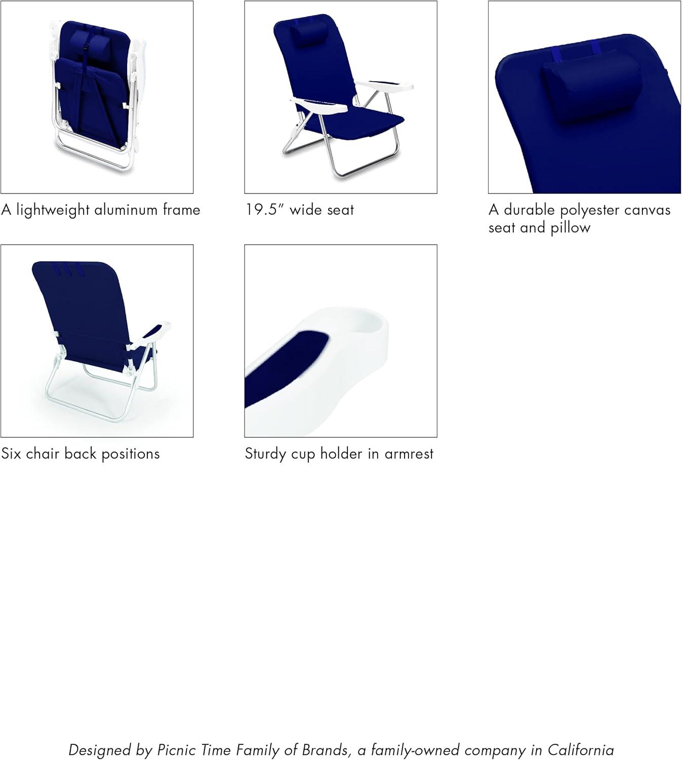 imageONIVA a Picnic Time brand Monaco Reclining Backpack Beach Chair Outdoor Folding Lounge Chair Lightweight Low Chair Navy Blue