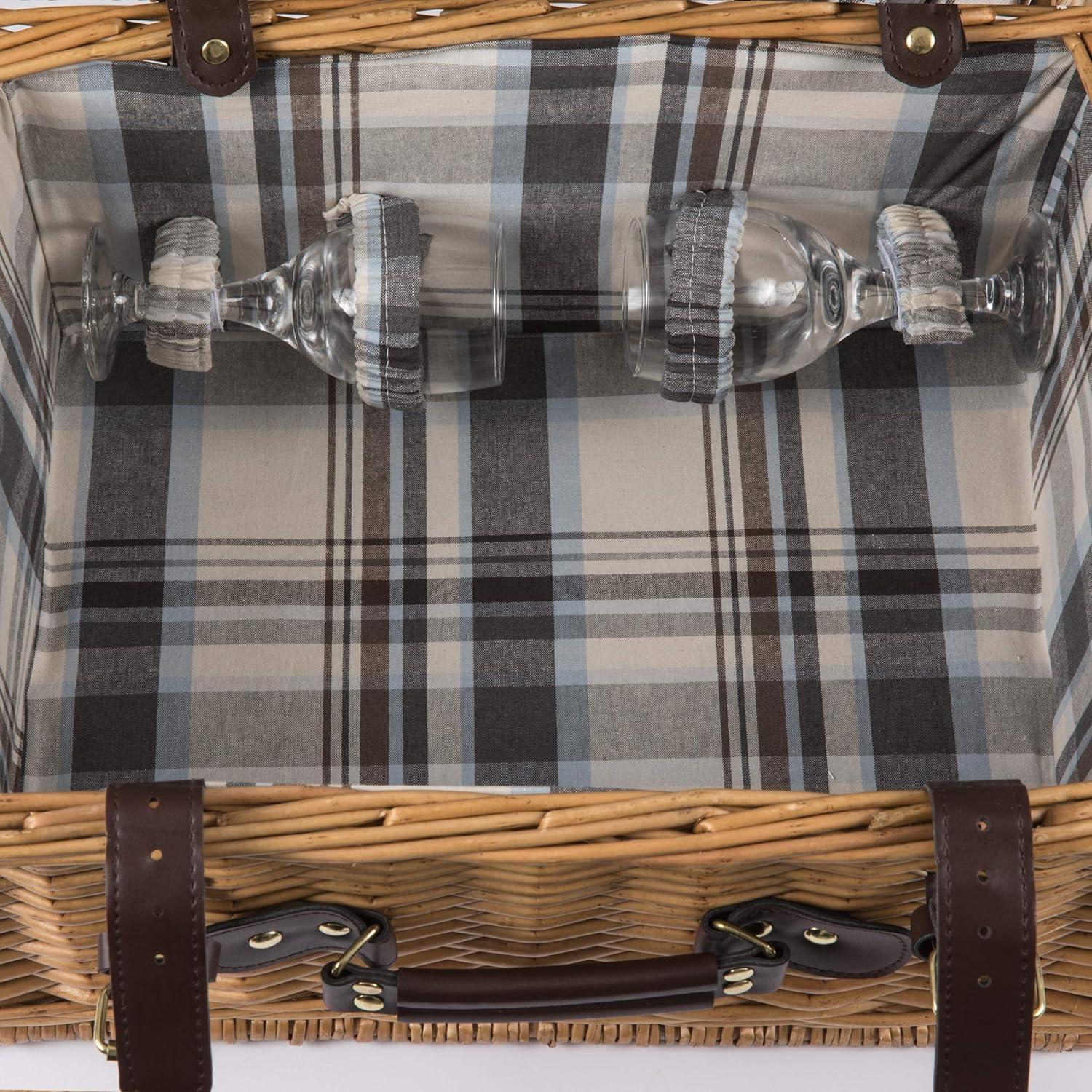 imagePICNIC TIME Bristol Picnic Basket for 2 Wicker Picnic Basket Picnic Set Navy Blue ampamp Burgundy Plaid Pattern