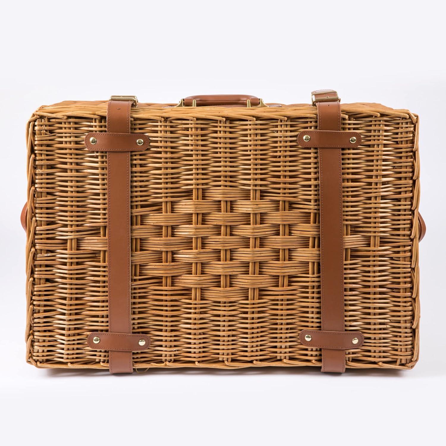 imagePICNIC TIME Windsor Luxury Picnic Basket for 4 Large Wicker Picnic Basket Deluxe Picnic Set 4 Navy Blue