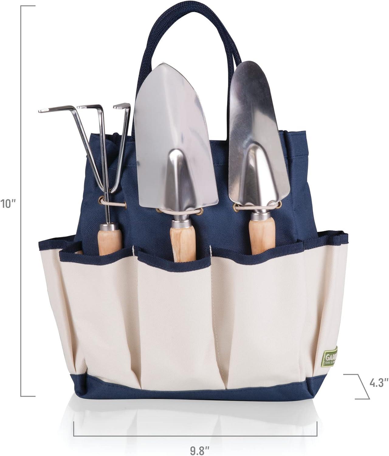imagePICNIC TIME Garden Bag with Tool Set Garden Tool Organizer Bag Gardening Tools Gifts for Women and Men Navy Blue with Beige AccentsNavyCream