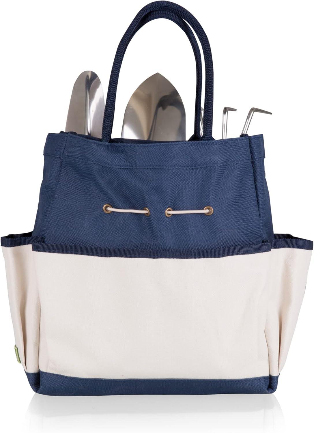 imagePICNIC TIME Garden Bag with Tool Set Garden Tool Organizer Bag Gardening Tools Gifts for Women and Men Navy Blue with Beige AccentsNavyCream