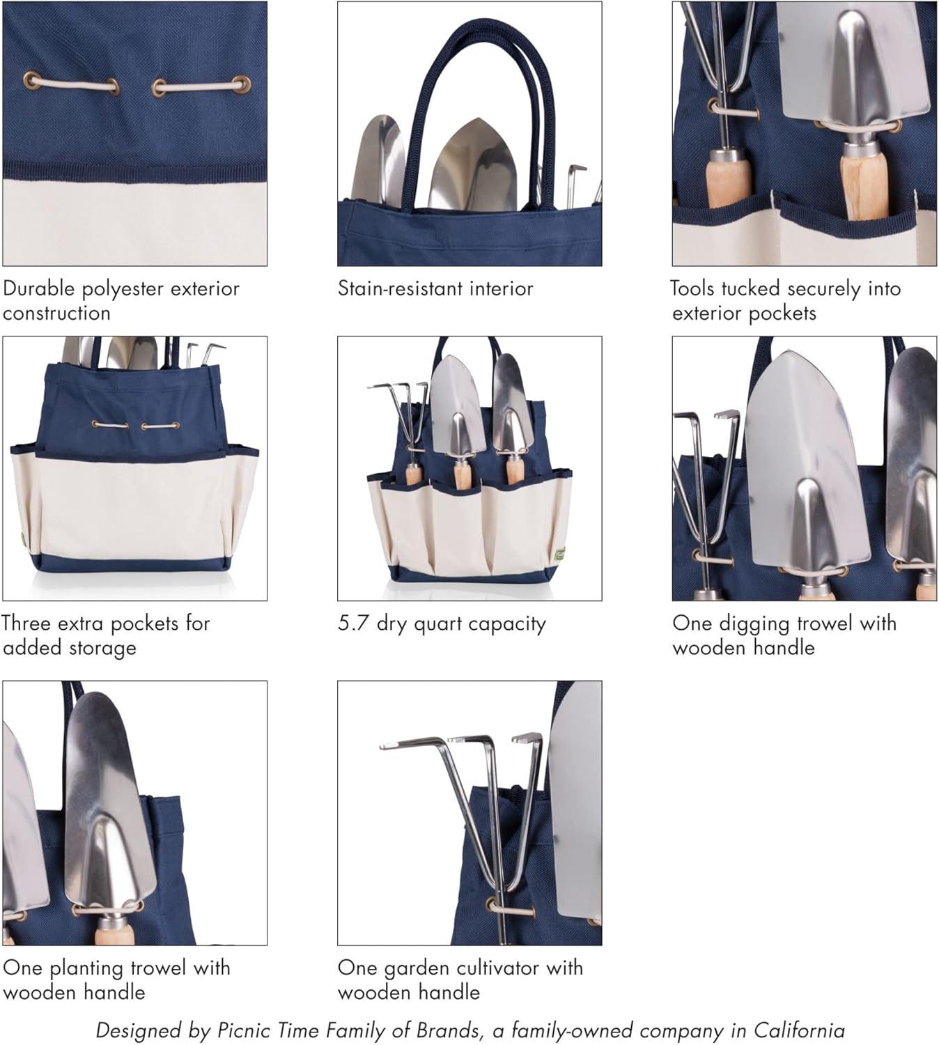 imagePICNIC TIME Garden Bag with Tool Set Garden Tool Organizer Bag Gardening Tools Gifts for Women and Men Navy Blue with Beige AccentsNavyCream