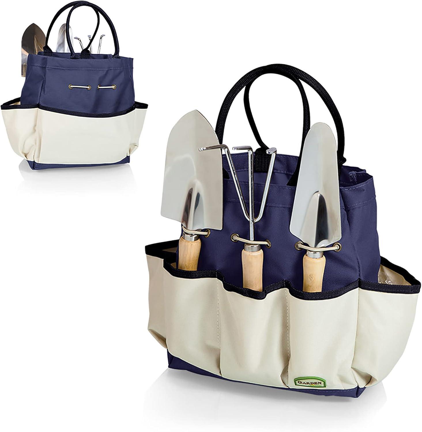 imagePICNIC TIME Garden Bag with Tool Set Garden Tool Organizer Bag Gardening Tools Gifts for Women and Men Navy Blue with Beige AccentsNavyCream