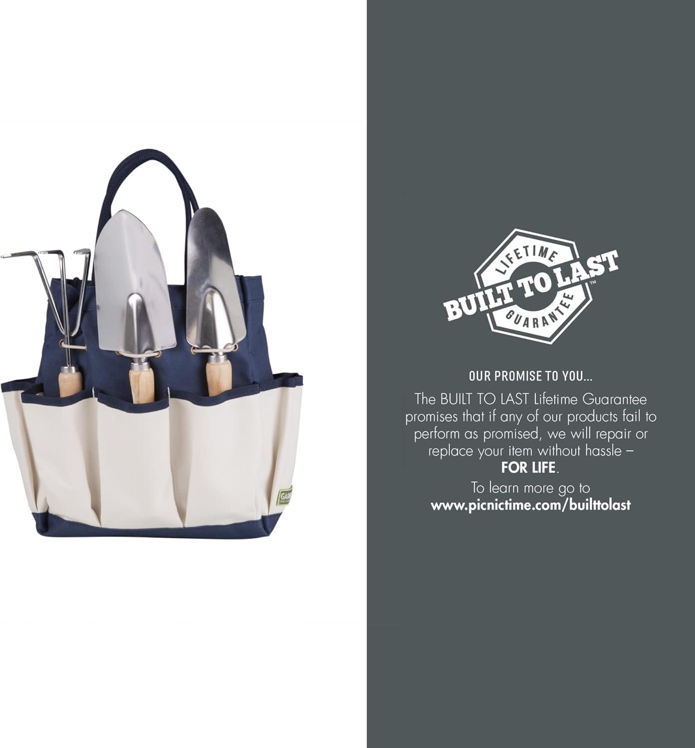 imagePICNIC TIME Garden Bag with Tool Set Garden Tool Organizer Bag Gardening Tools Gifts for Women and Men Navy Blue with Beige AccentsNavyCream
