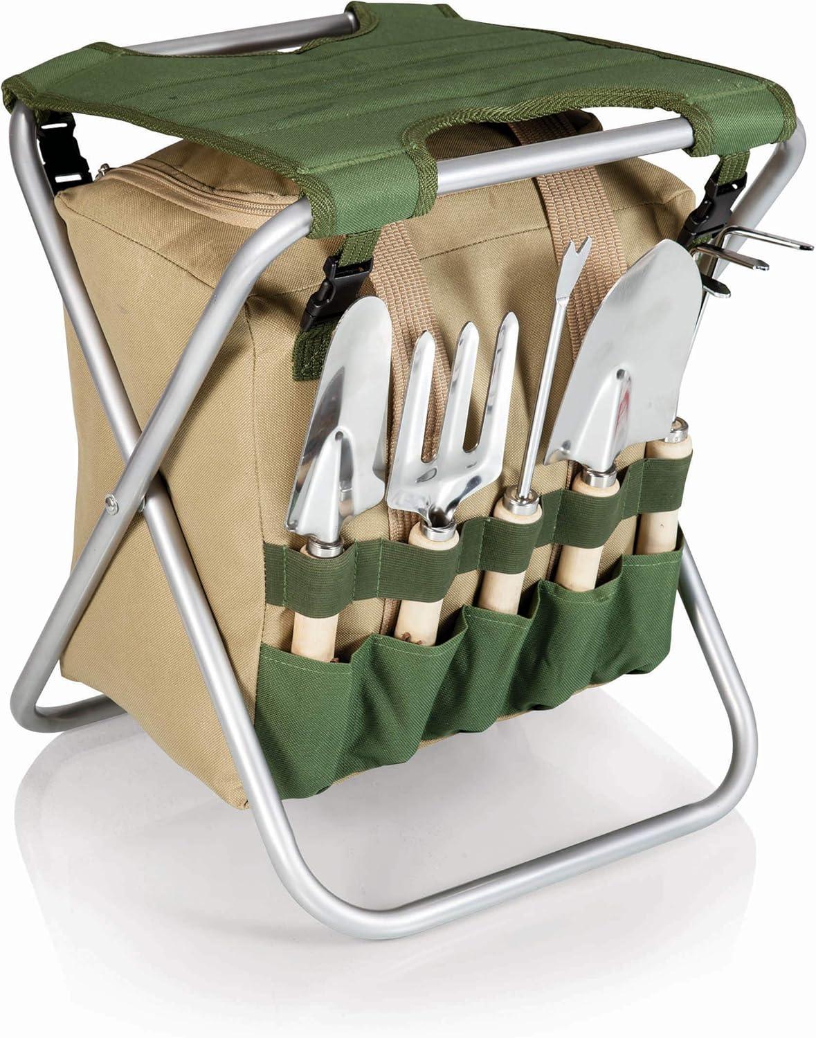 imagePICNIC TIME Garden Kneeler and Seat Folding Gardening Bench Portable Garden Stool and Kneeler with Detachable Tote Organizer for Weeding ampamp Yard Work Olive Green with Beige Accents