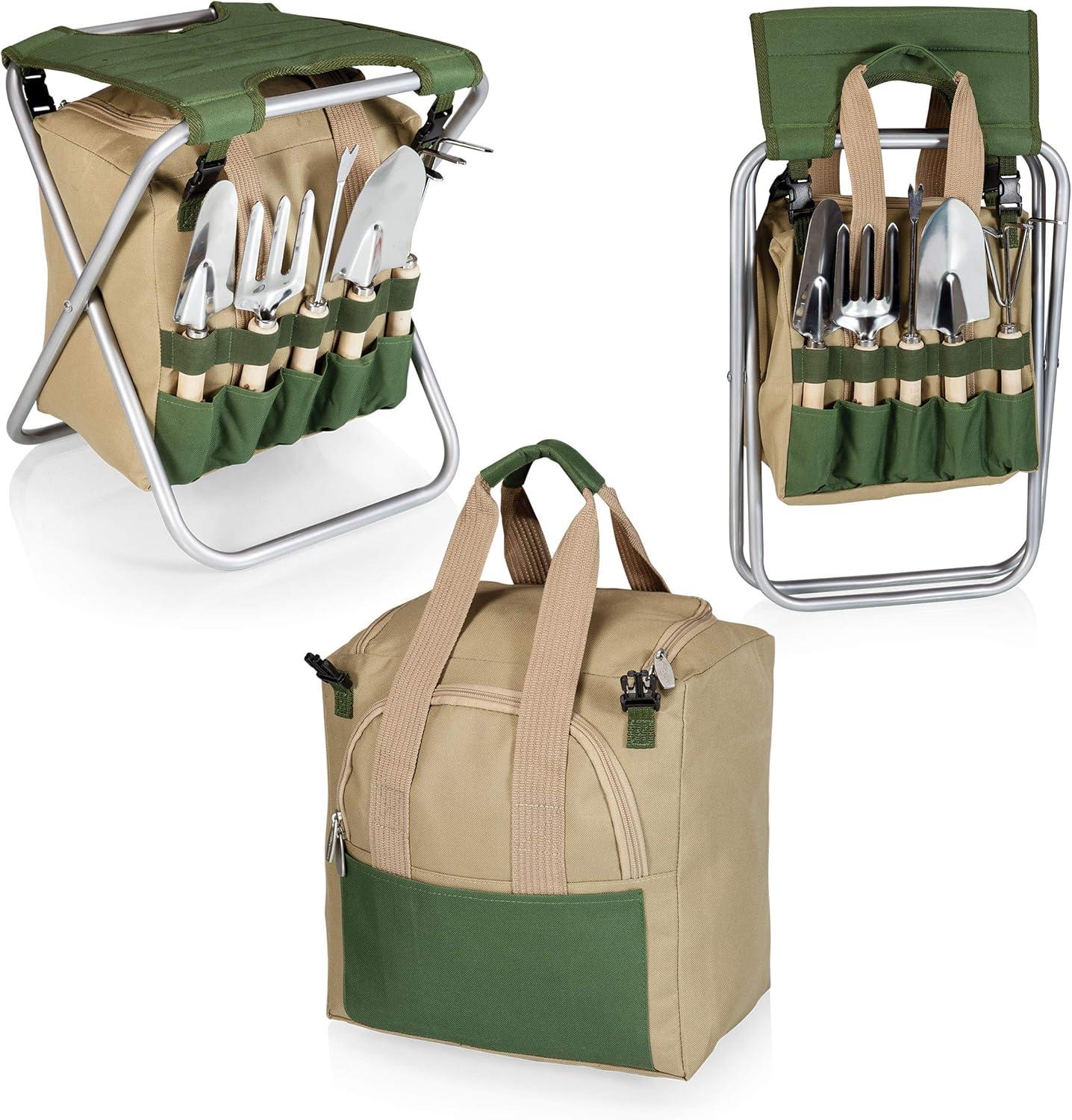 imagePICNIC TIME Garden Kneeler and Seat Folding Gardening Bench Portable Garden Stool and Kneeler with Detachable Tote Organizer for Weeding ampamp Yard Work Olive Green with Beige Accents