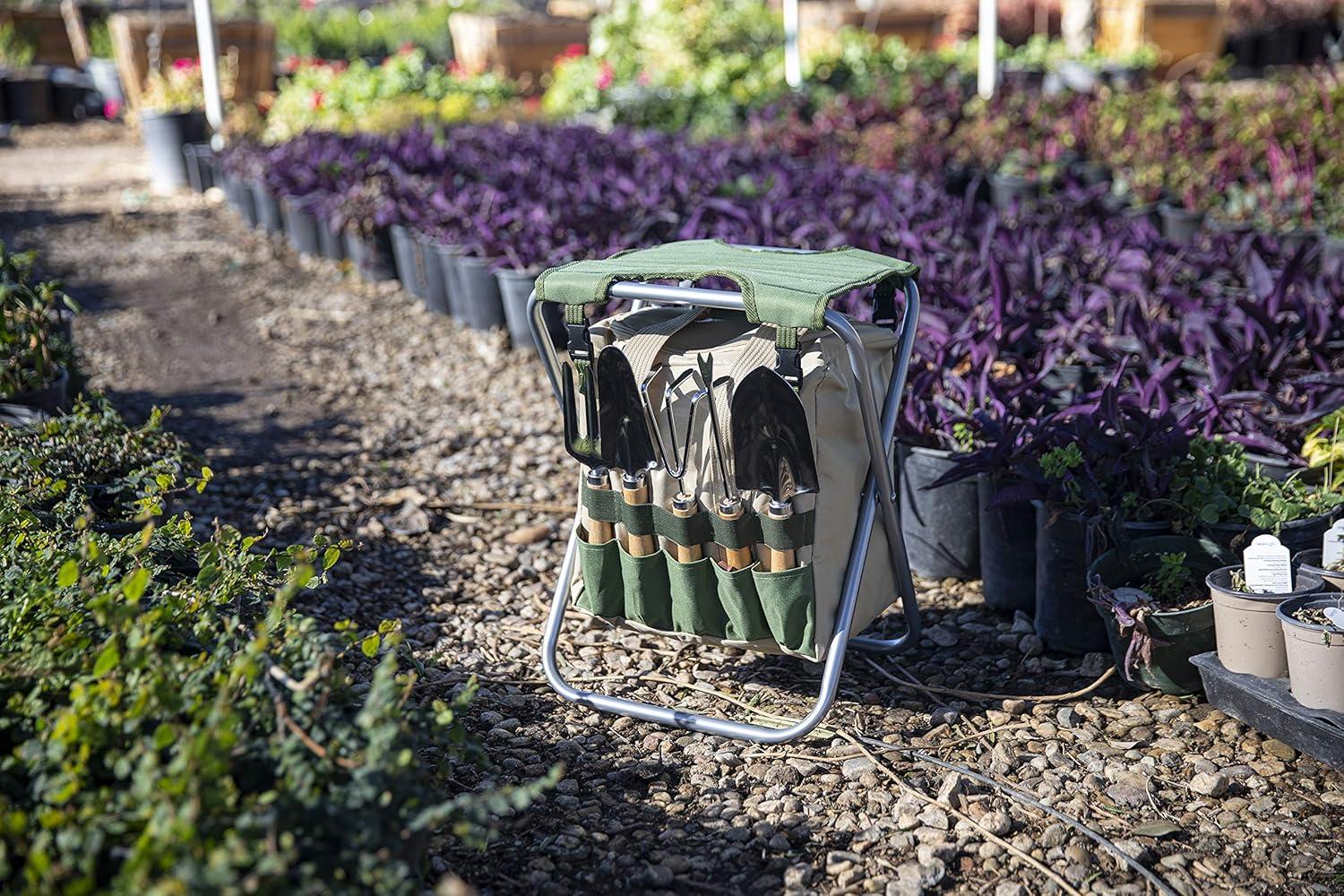 imagePICNIC TIME Garden Kneeler and Seat Folding Gardening Bench Portable Garden Stool and Kneeler with Detachable Tote Organizer for Weeding ampamp Yard Work Olive Green with Beige Accents