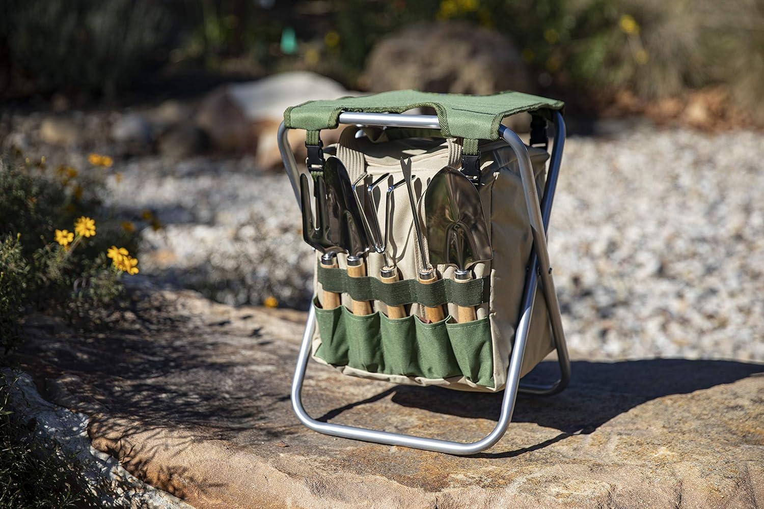 imagePICNIC TIME Garden Kneeler and Seat Folding Gardening Bench Portable Garden Stool and Kneeler with Detachable Tote Organizer for Weeding ampamp Yard Work Olive Green with Beige Accents