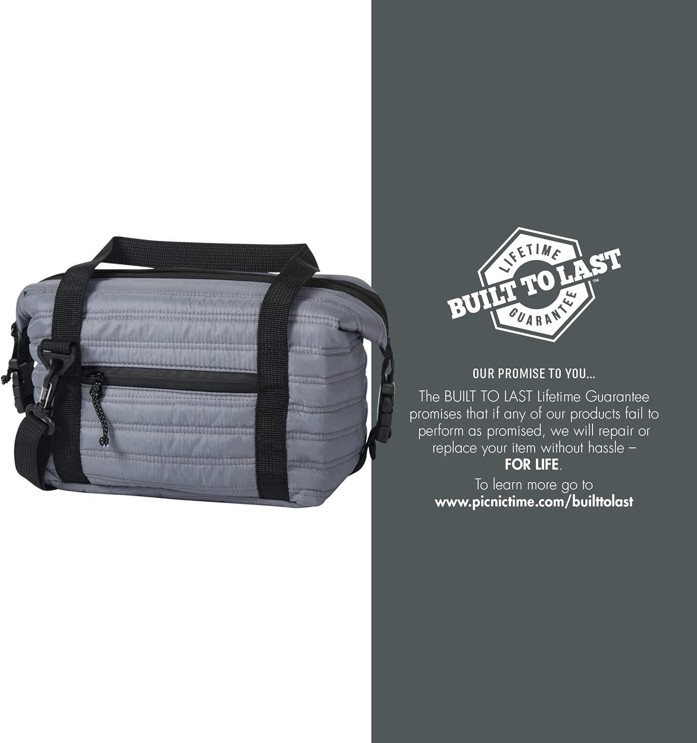 imagePICNIC TIME Midday Quilted Washable Insulated Lunch Bag Expandable Stylish Soft Cooler Bag Portable Cooler Lunchbox with Detachable Carrying Shoulder Strap and Zipper Closure Gray