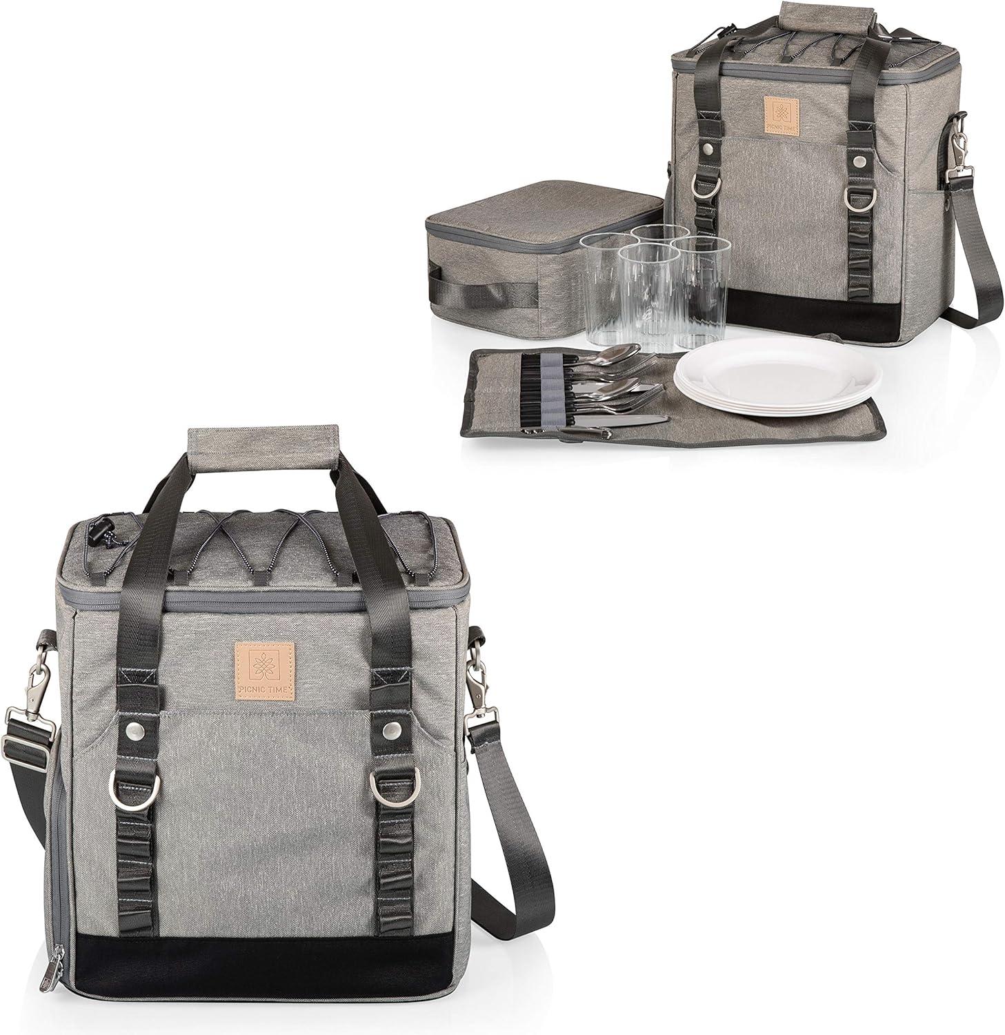imagePICNIC TIME PTFrontier Picnic Cooler Tote Soft Cooler Bag with Picnic Set Picnic Tote Heathered Gray