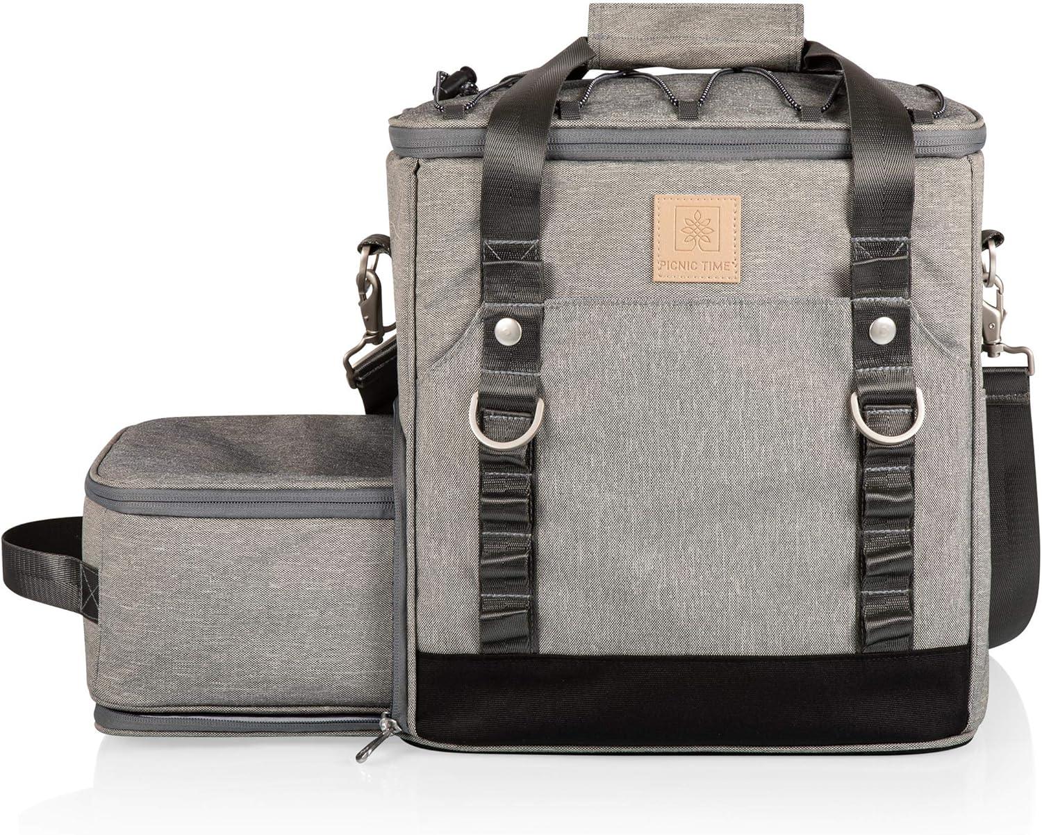 imagePICNIC TIME PTFrontier Picnic Cooler Tote Soft Cooler Bag with Picnic Set Picnic Tote Heathered Gray