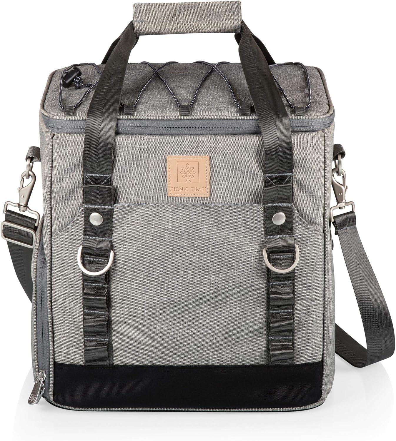 imagePICNIC TIME PTFrontier Picnic Cooler Tote Soft Cooler Bag with Picnic Set Picnic Tote Heathered Gray