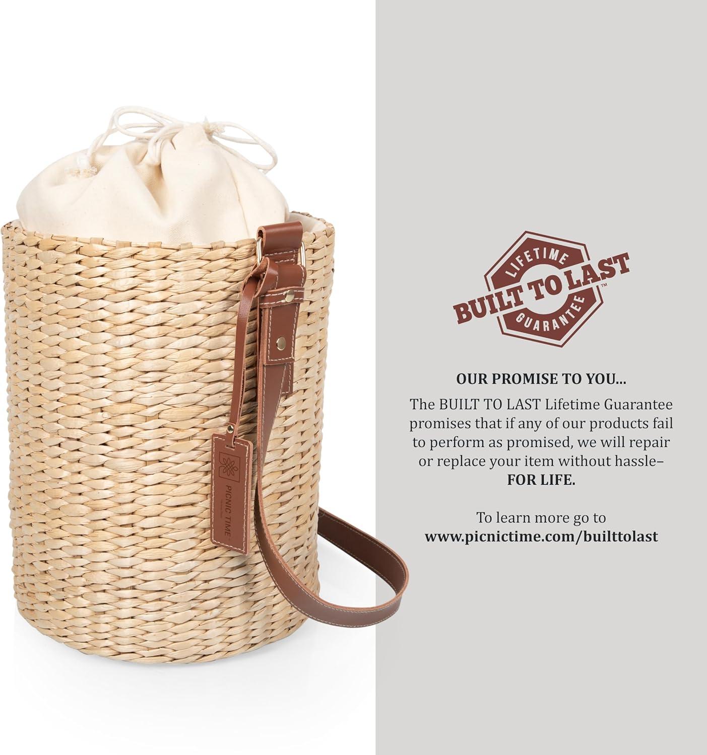imagePICNIC TIME Palermo Rush Insulated Bucket Tote with Leather Straps Insulated Beach Bag Picnic Tote Bag Beige Canvas