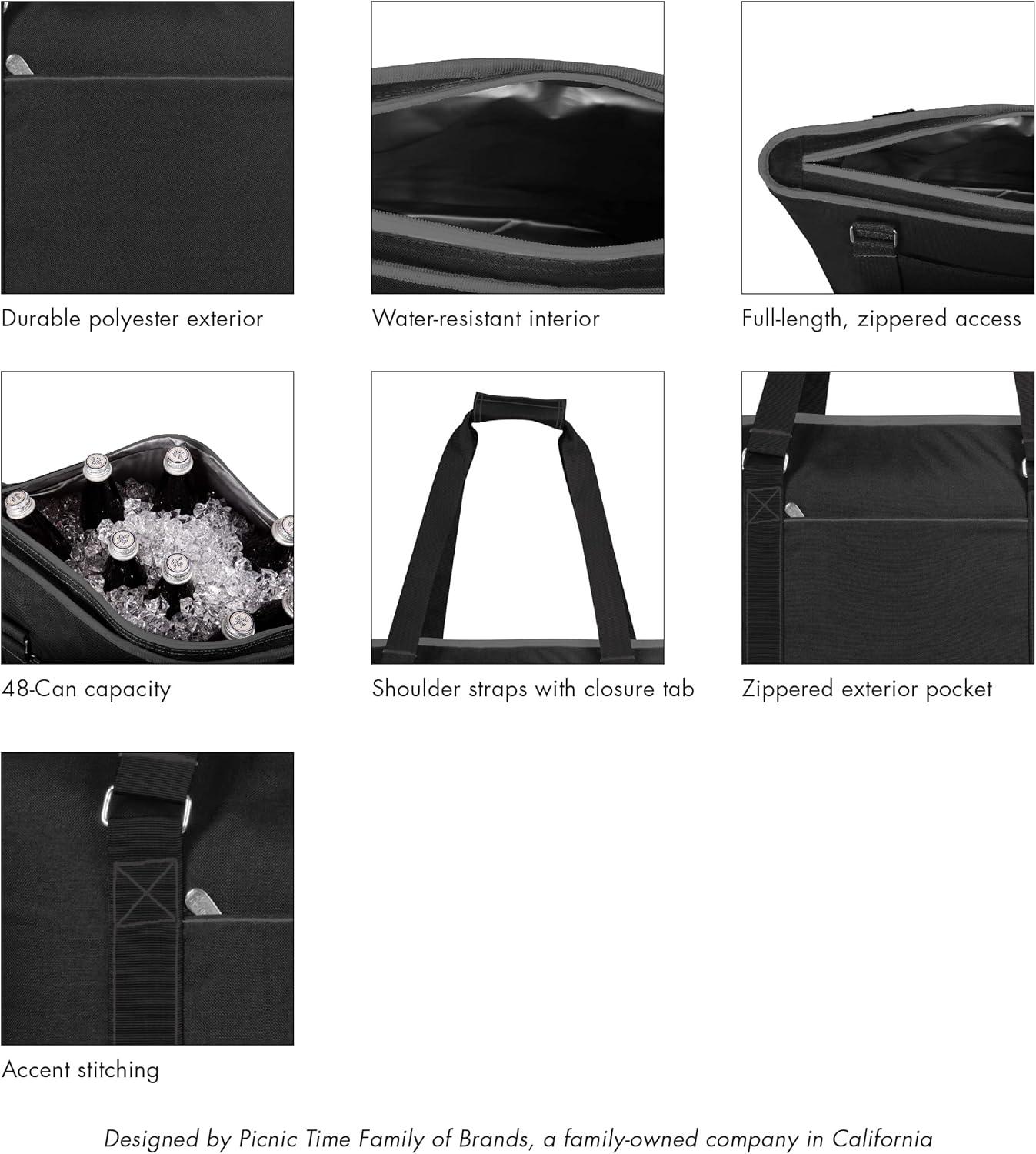 imagePICNIC TIME Tahoe XL Tote Cooler Bag Versatile Insulated Cooler Bag with 48Can Capacity Soft Insulated Tote with WaterResistant Interior Liner Long Straps and Exterior PocketBlack
