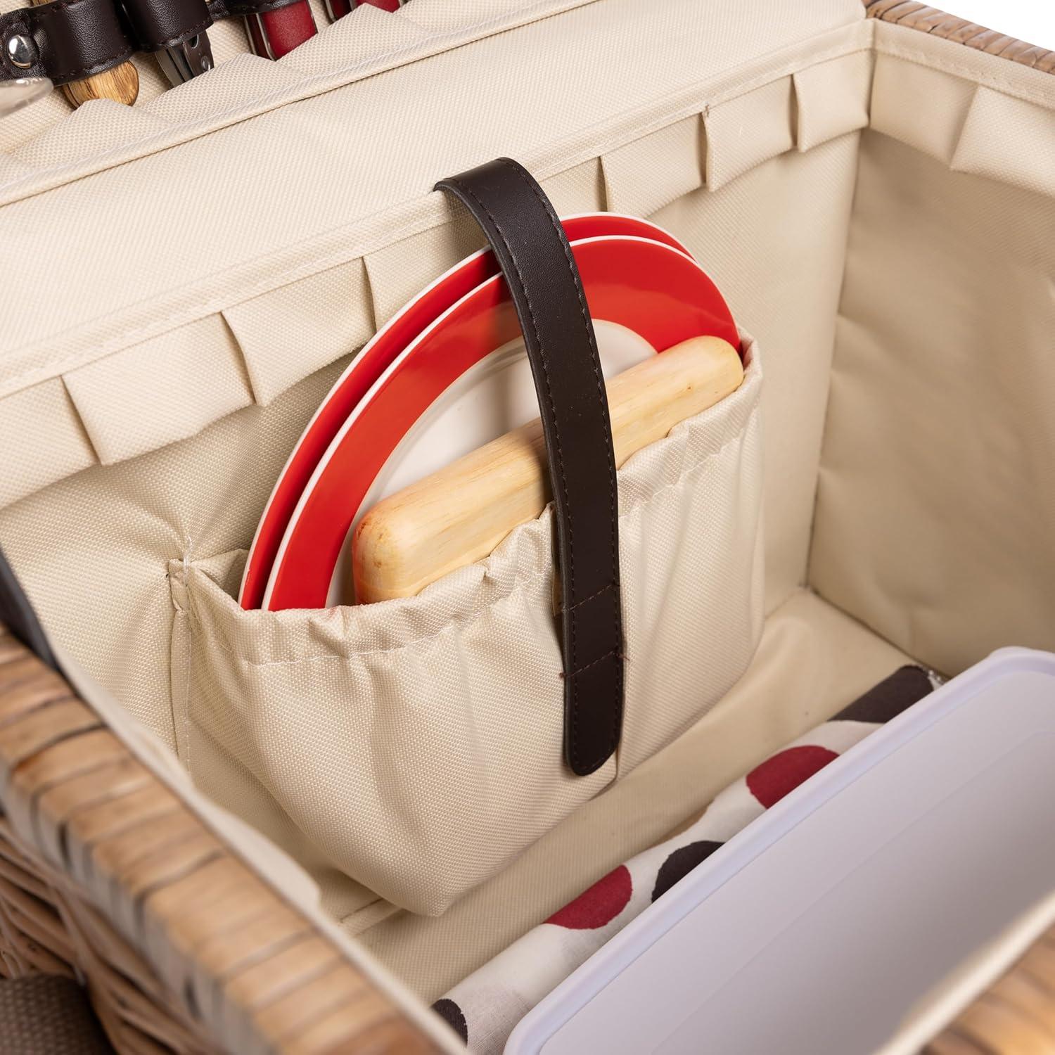 imagePICNIC TIME Yellowstone Picnic Baskets Moka Collection Brown with Beige ampamp Red Accents One Size