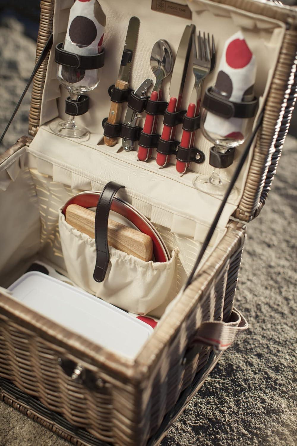 imagePICNIC TIME Yellowstone Picnic Baskets Moka Collection Brown with Beige ampamp Red Accents One Size
