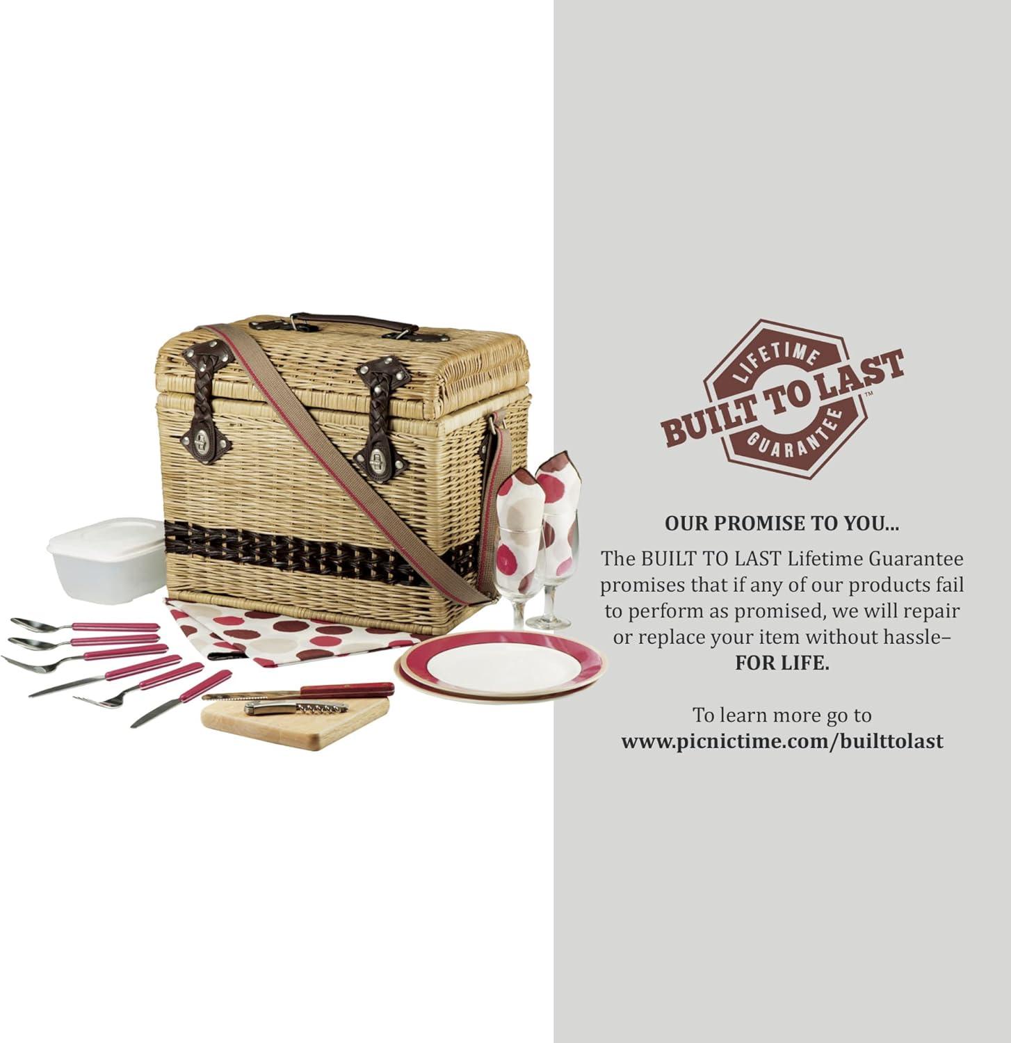 imagePICNIC TIME Yellowstone Picnic Baskets Moka Collection Brown with Beige ampamp Red Accents One Size
