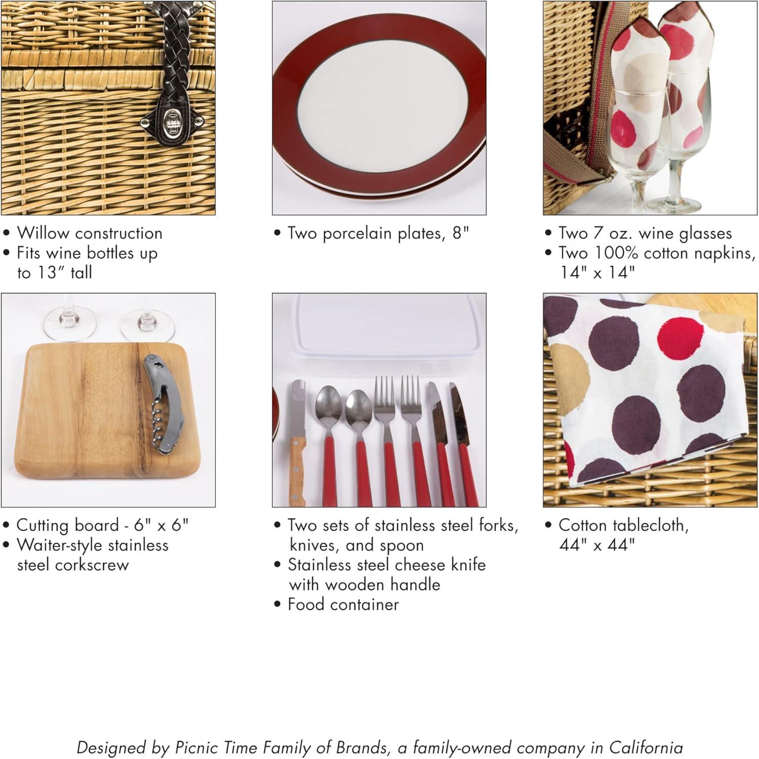 imagePICNIC TIME Yellowstone Picnic Baskets Moka Collection Brown with Beige ampamp Red Accents One Size