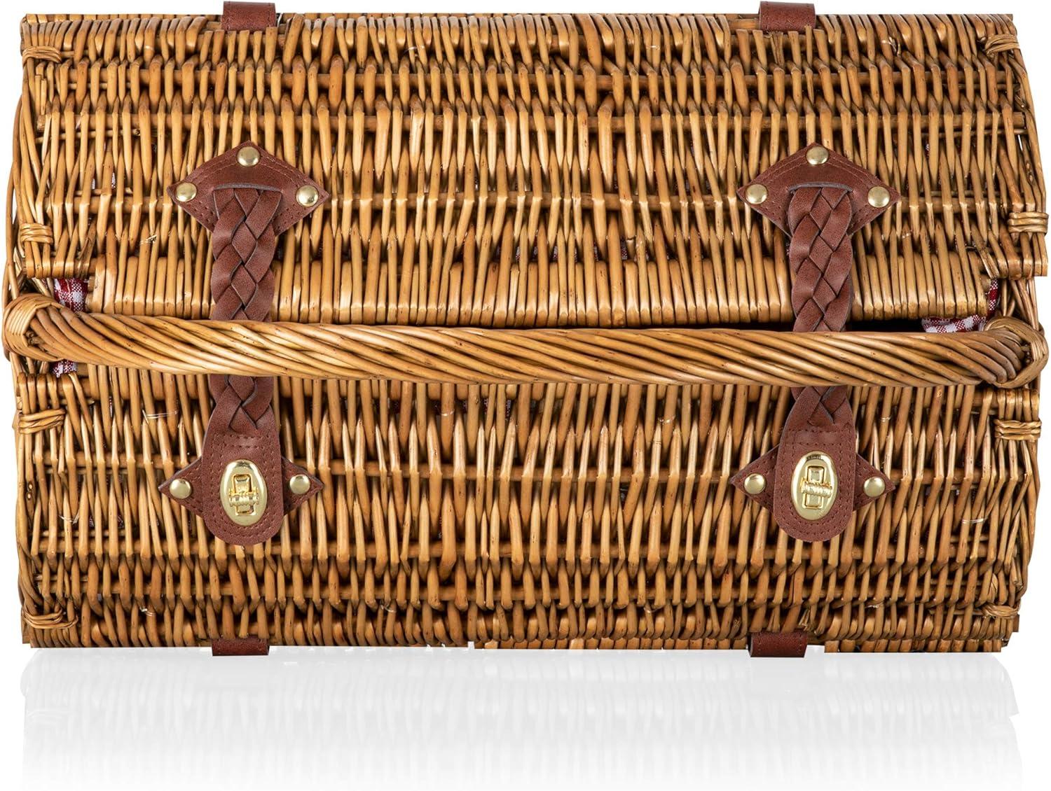 imagePicnic TIME Barrel Wicker Picnic Basket for 2 Romantic EnglishStyle Rounded Wooden Wicker Basket with Deluxe Service for 2 FullyLined Interior and Handwoven Red ampamp White Gingham PatternRed White Gingham Pattern