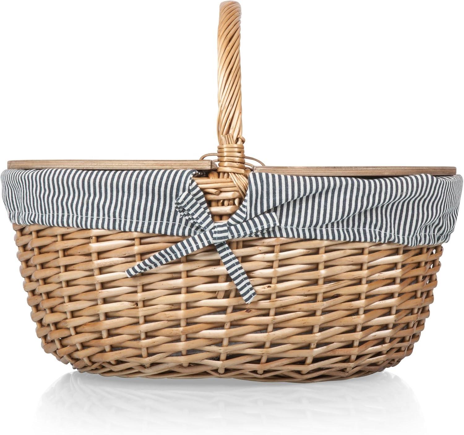imagePicnic TIME Disney Mickey Mouse ampamp Minnie Mouse Country Vintage Picnic Basket with Lid Wicker Picnic Basket for 2 Navy Blue ampamp White StripeStar Wars Navy Blue White Stripe