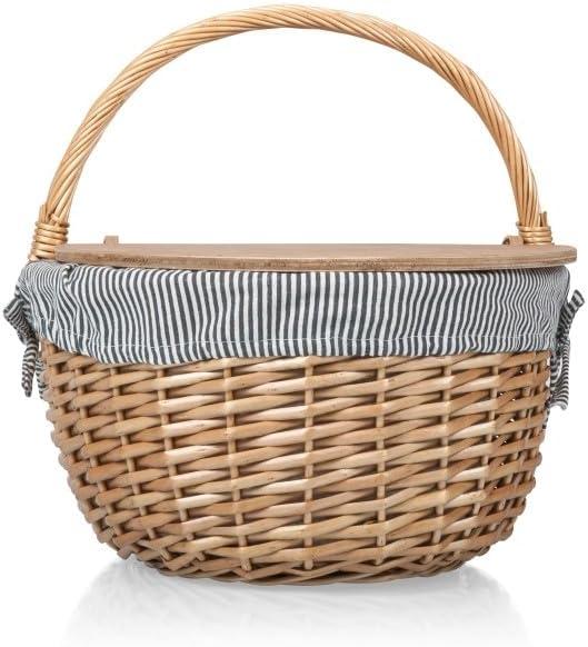 imagePicnic TIME Disney Mickey Mouse ampamp Minnie Mouse Country Vintage Picnic Basket with Lid Wicker Picnic Basket for 2 Navy Blue ampamp White StripeStar Wars Mandalorian Grogu Navy Blue White Stripe
