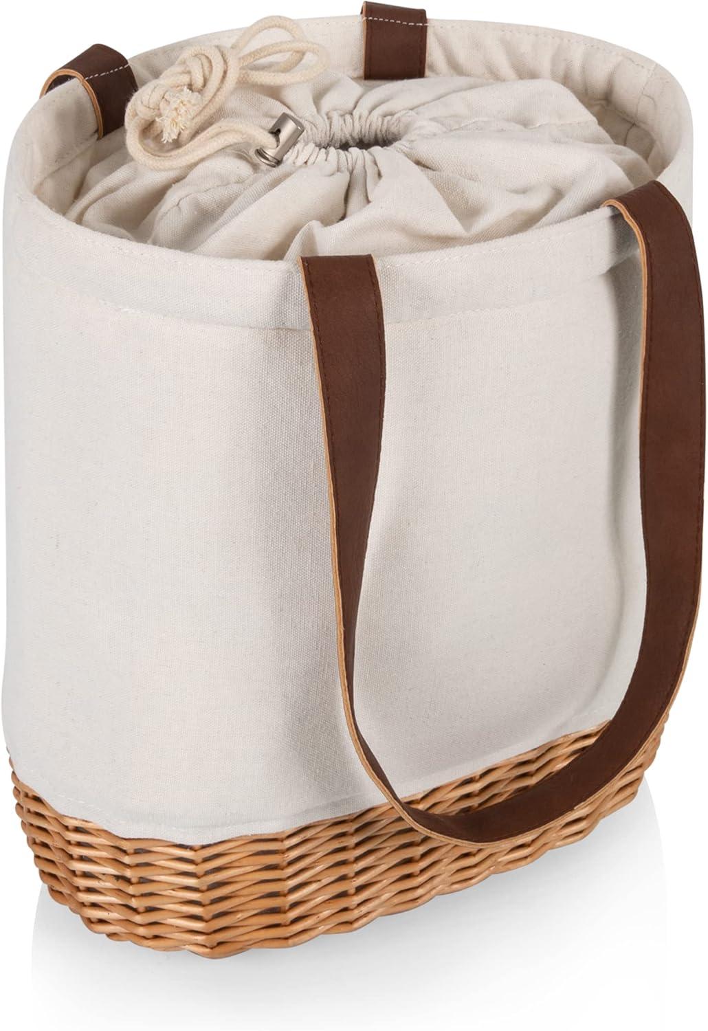 imagePicnic TIME Pico Willow ampamp Canvas Insulated Lunch Bag Small Picnic Basket Beach Tote Bag Natural Canvas ampamp Wicker