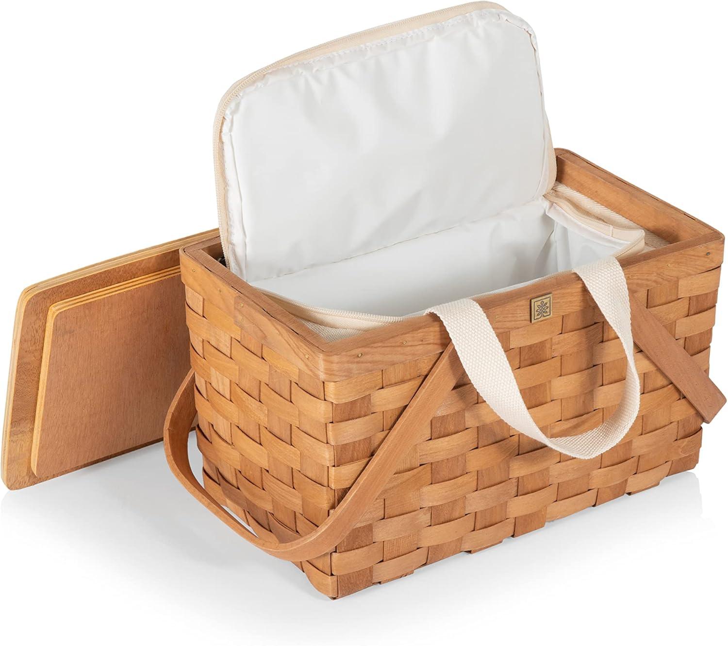 imagePicnic TIME Poppy Personal Picnic Basket Insulated Lunch Bag Retro Lunch Box Beige
