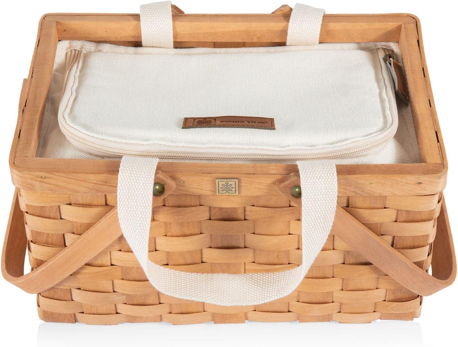 imagePicnic TIME Poppy Personal Picnic Basket Insulated Lunch Bag Retro Lunch Box Beige
