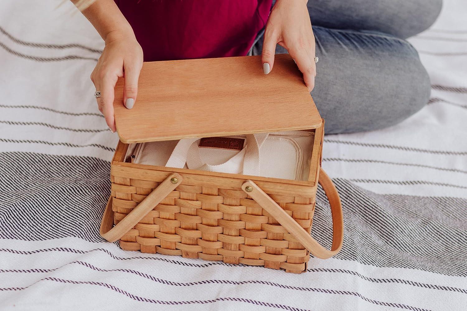 imagePicnic TIME Poppy Personal Picnic Basket Insulated Lunch Bag Retro Lunch Box Beige