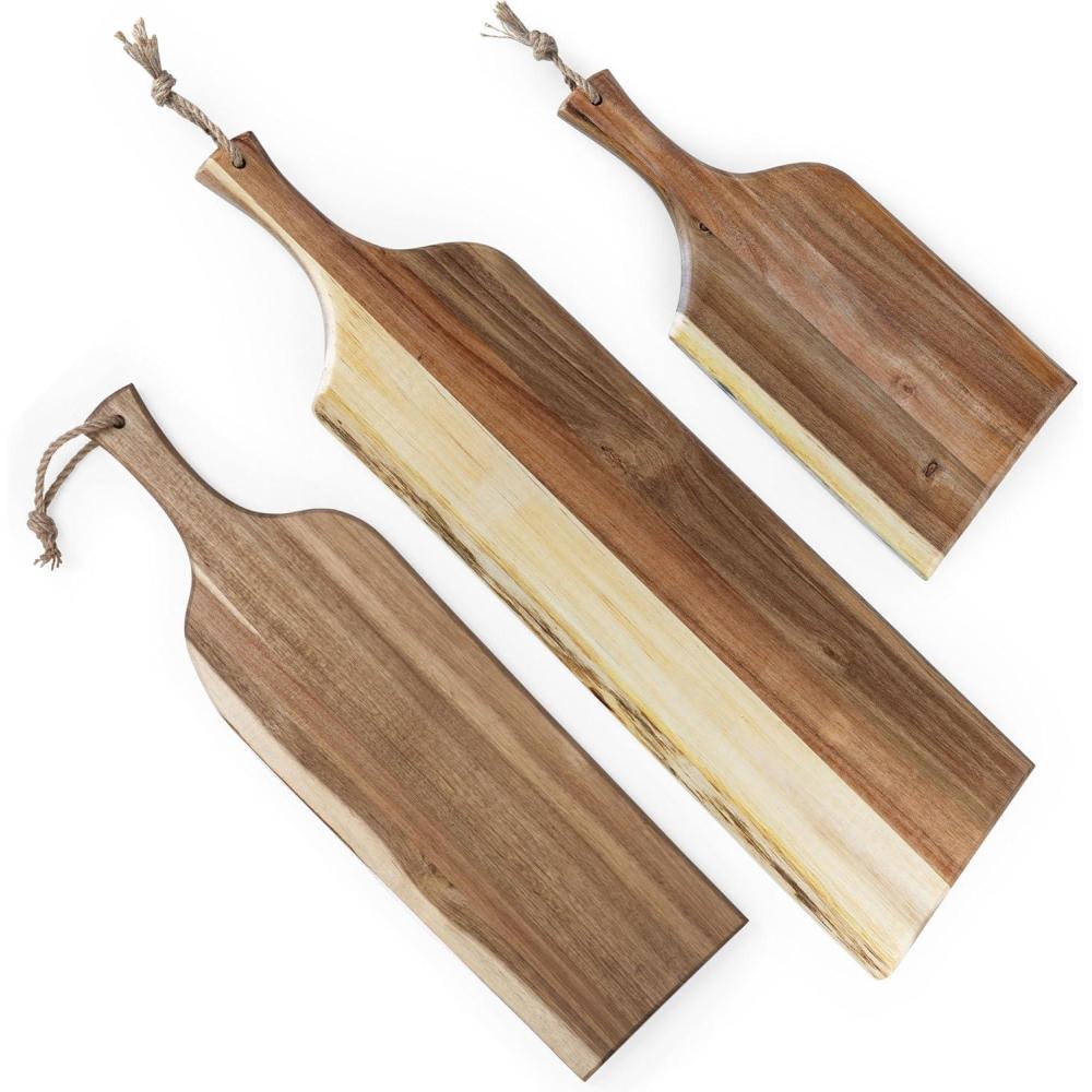 imagePICNIC TIME Artisan 30quot Acacia Charcuterie Board with Raw Wood Edge Wooden Cutting Board with Handle AllPurpose Serving Platter Decorative and Reversible Serving Plank Acacia WoodSet of 3