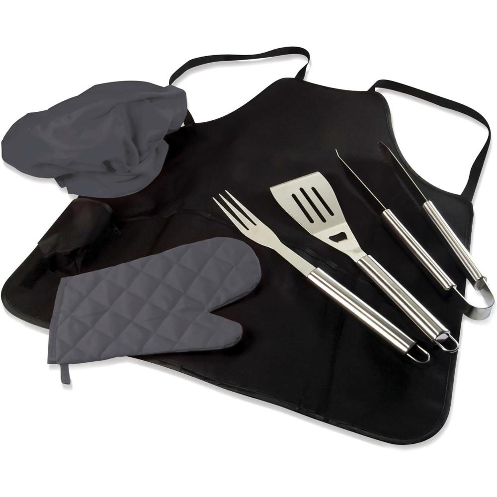 imagePICNIC TIME BBQ Apron Tote Pro Grill Set Heavy Duty BBQ Apron for Men with BBQ Accessories for Grilling and Cooking with Numerous Pockets and Folds to EasytoCarry Tote Black and Gray Accents