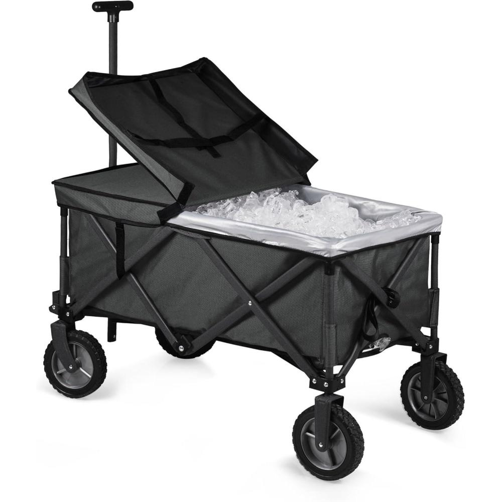 imagePICNIC TIME Brand Adventure Wagon Elite Folding Wagon With Table Top Lid ampamp Soft Cooler LinerBlackGray