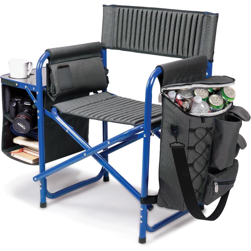 imagePICNIC TIME Fusion Camping Chair with Side Table and Soft Cooler Outdoor Foldable Padded Camping Chairs with Cup Holder for Lawn Beach ampamp Sports Use for Adults Dark Gray Blue AccentsDark Gray With Blue Accents