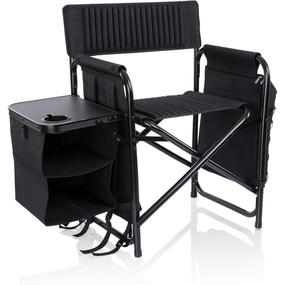 imagePICNIC TIME Fusion Camping Chair with Side Table and Soft Cooler Outdoor Foldable Padded Camping Chairs with Cup Holder for Lawn Beach ampamp Sports Use for Adults Dark Gray Blue AccentsMatte Black