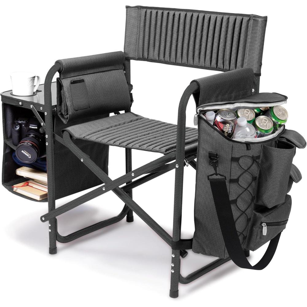 imagePICNIC TIME Fusion Camping Chair with Side Table and Soft Cooler Outdoor Foldable Padded Camping Chairs with Cup Holder for Lawn Beach ampamp Sports Use for Adults Dark Gray Blue AccentsDark Gray With Black Accents