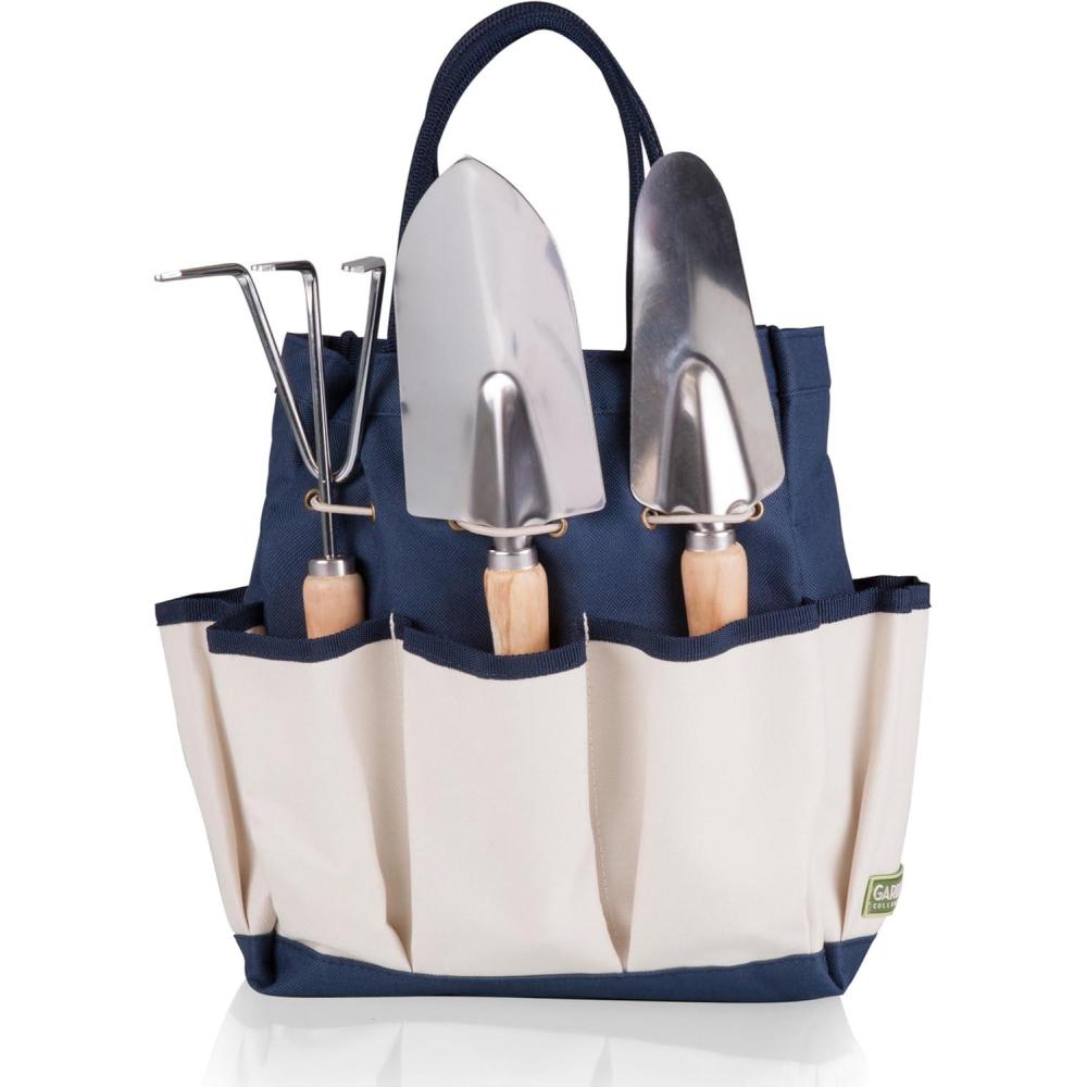 imagePICNIC TIME Garden Bag with Tool Set Garden Tool Organizer Bag Gardening Tools Gifts for Women and Men Navy Blue with Beige AccentsNavyCream