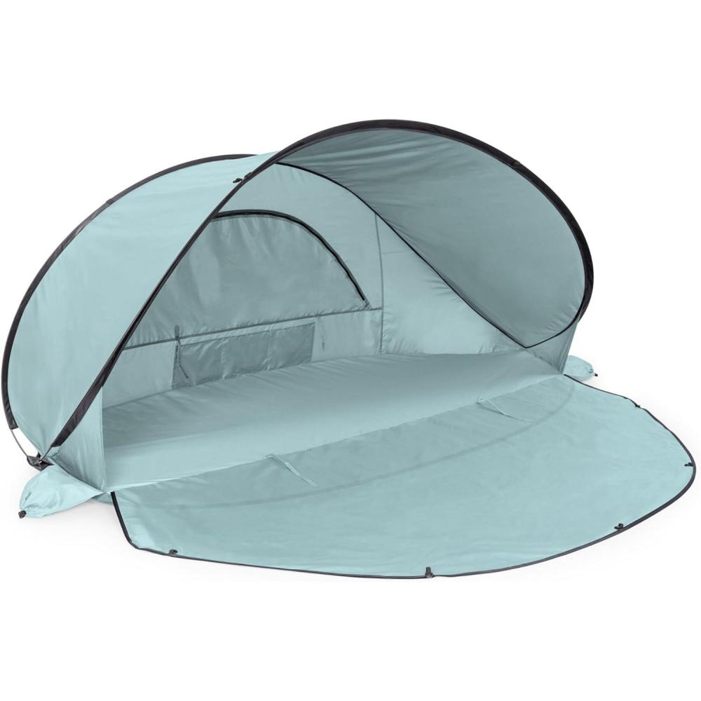 imagePICNIC TIME Manta Portable Beach Tent FullyAssembled Pop Up Tent Beach Shade and Sun Shelter Instant Outdoor Shade with Carrying Bag for Outdoors and UPF50 UV Protection Gray with Black AccentsLight Blue