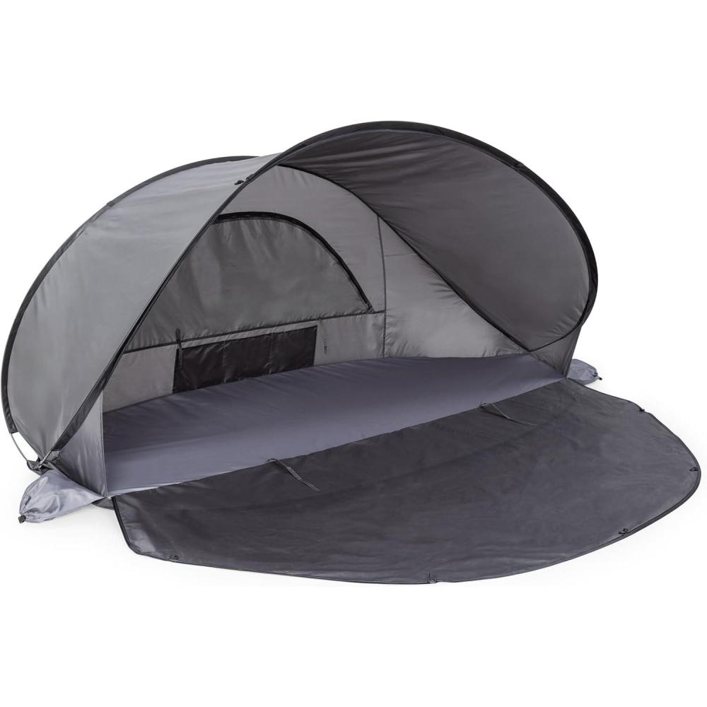 imagePICNIC TIME Manta Portable Beach Tent FullyAssembled Pop Up Tent Beach Shade and Sun Shelter Instant Outdoor Shade with Carrying Bag for Outdoors and UPF50 UV Protection Gray with Black AccentsGray