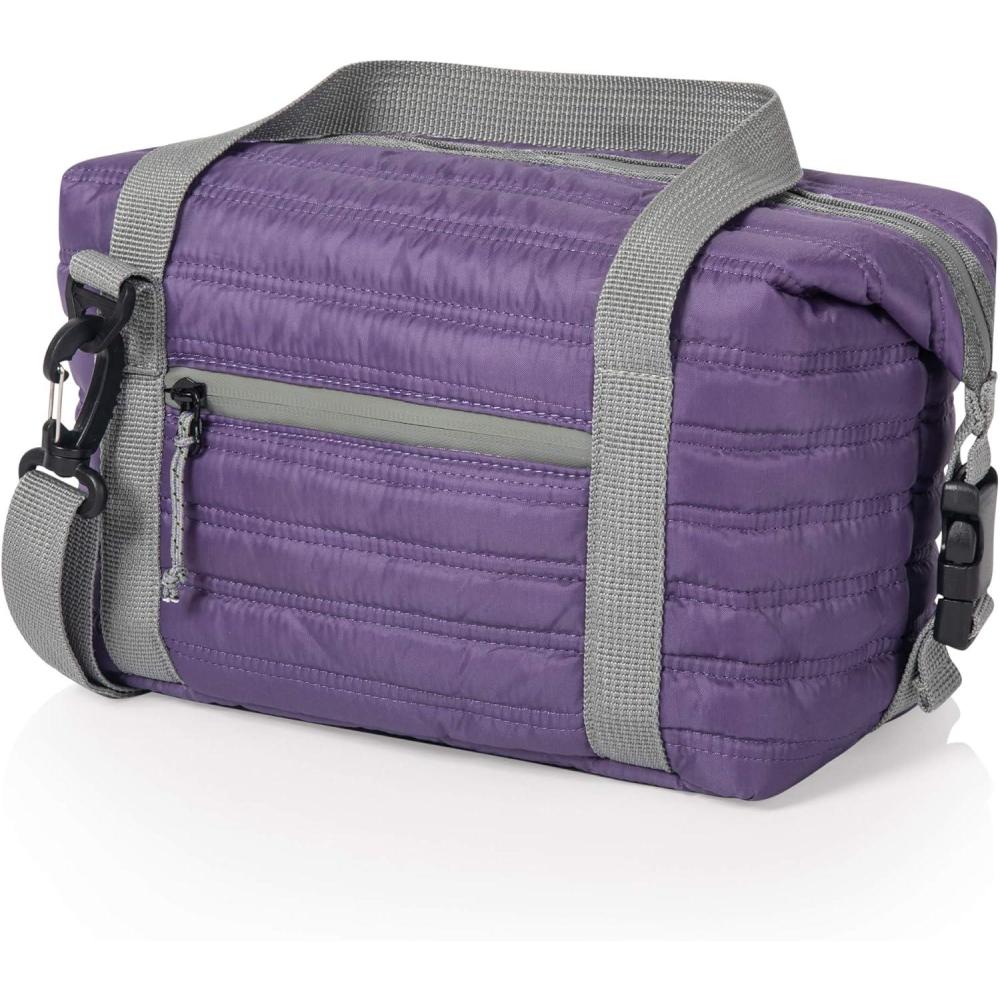 imagePICNIC TIME Midday Quilted Washable Insulated Lunch Bag Expandable Stylish Soft Cooler Bag Portable Cooler Lunchbox with Detachable Carrying Shoulder Strap and Zipper Closure Navy BluePurple