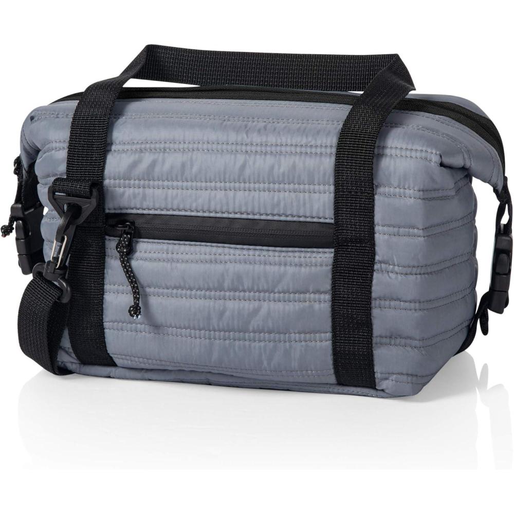 imagePICNIC TIME Midday Quilted Washable Insulated Lunch Bag Expandable Stylish Soft Cooler Bag Portable Cooler Lunchbox with Detachable Carrying Shoulder Strap and Zipper Closure Gray