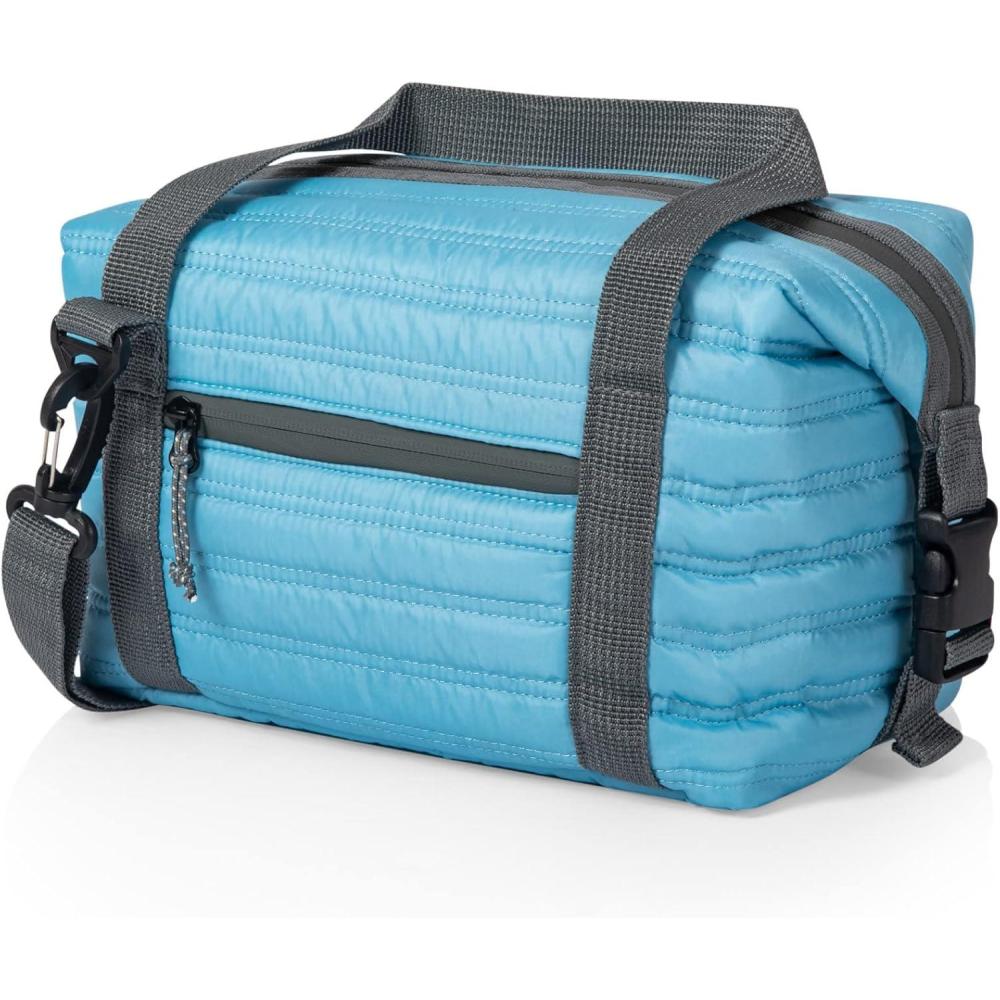imagePICNIC TIME Midday Quilted Washable Insulated Lunch Bag Expandable Stylish Soft Cooler Bag Portable Cooler Lunchbox with Detachable Carrying Shoulder Strap and Zipper Closure Navy BlueSky Blue