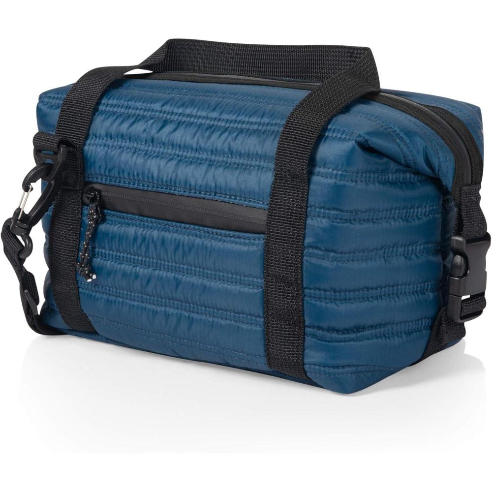 imagePICNIC TIME Midday Quilted Washable Insulated Lunch Bag Expandable Stylish Soft Cooler Bag Portable Cooler Lunchbox with Detachable Carrying Shoulder Strap and Zipper Closure Navy BlueNavy Blue