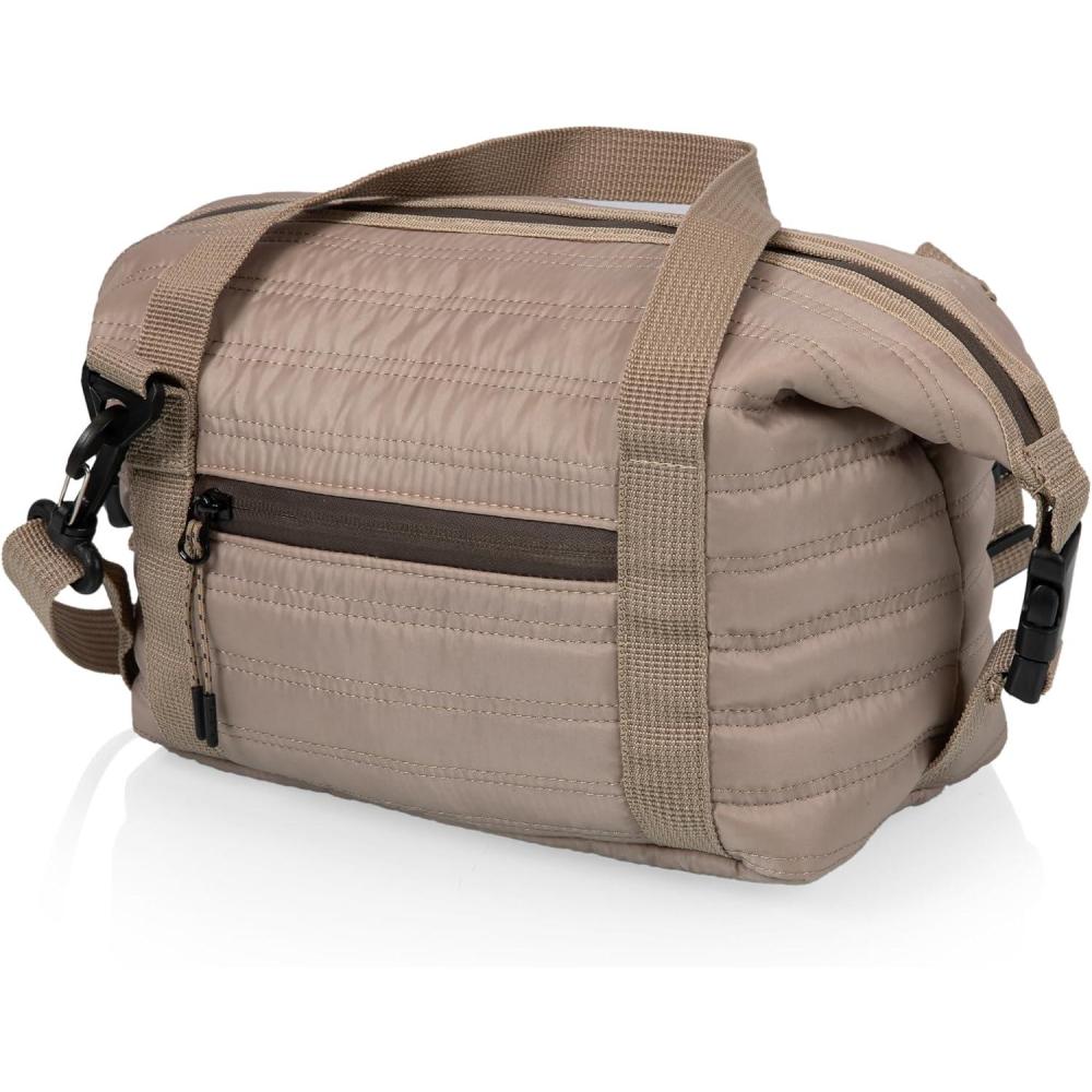 imagePICNIC TIME Midday Quilted Washable Insulated Lunch Bag Expandable Stylish Soft Cooler Bag Portable Cooler Lunchbox with Detachable Carrying Shoulder Strap and Zipper Closure Navy BlueShale Brown