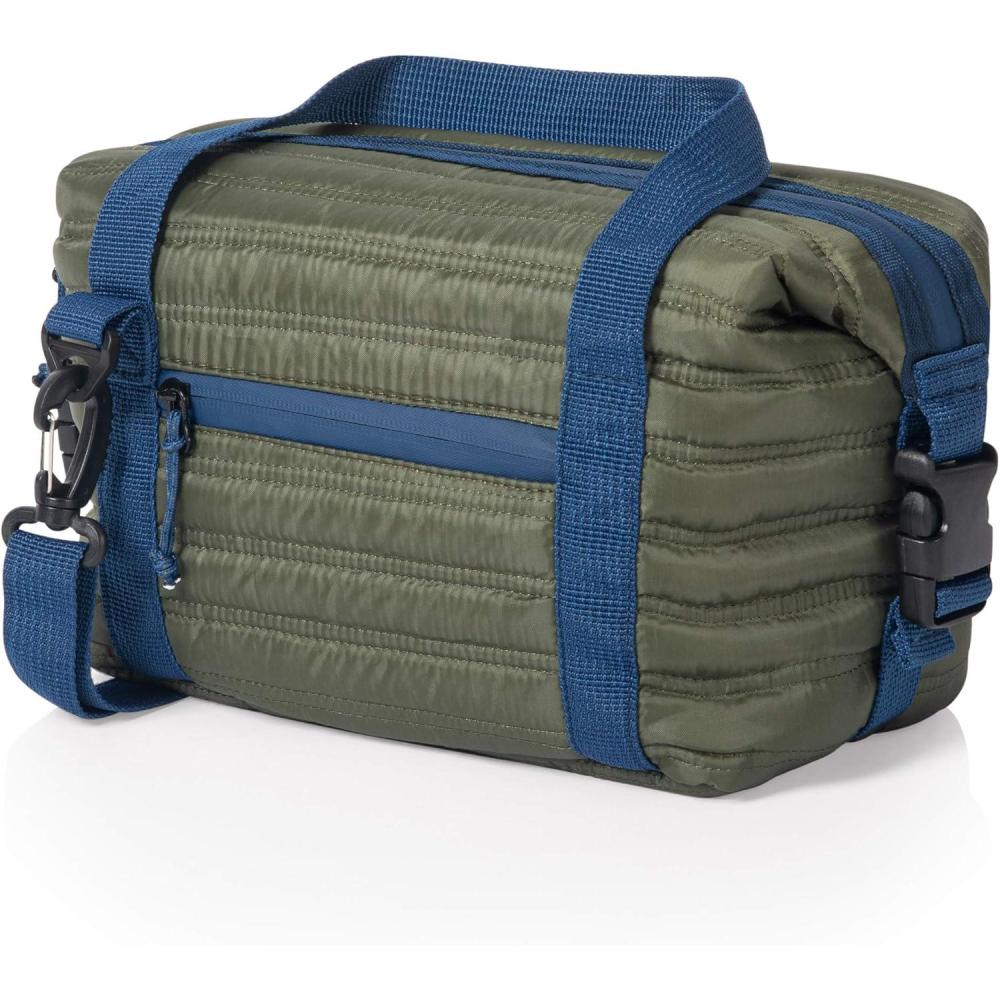 imagePICNIC TIME Midday Quilted Washable Insulated Lunch Bag Expandable Stylish Soft Cooler Bag Portable Cooler Lunchbox with Detachable Carrying Shoulder Strap and Zipper Closure Navy BlueOlive Green