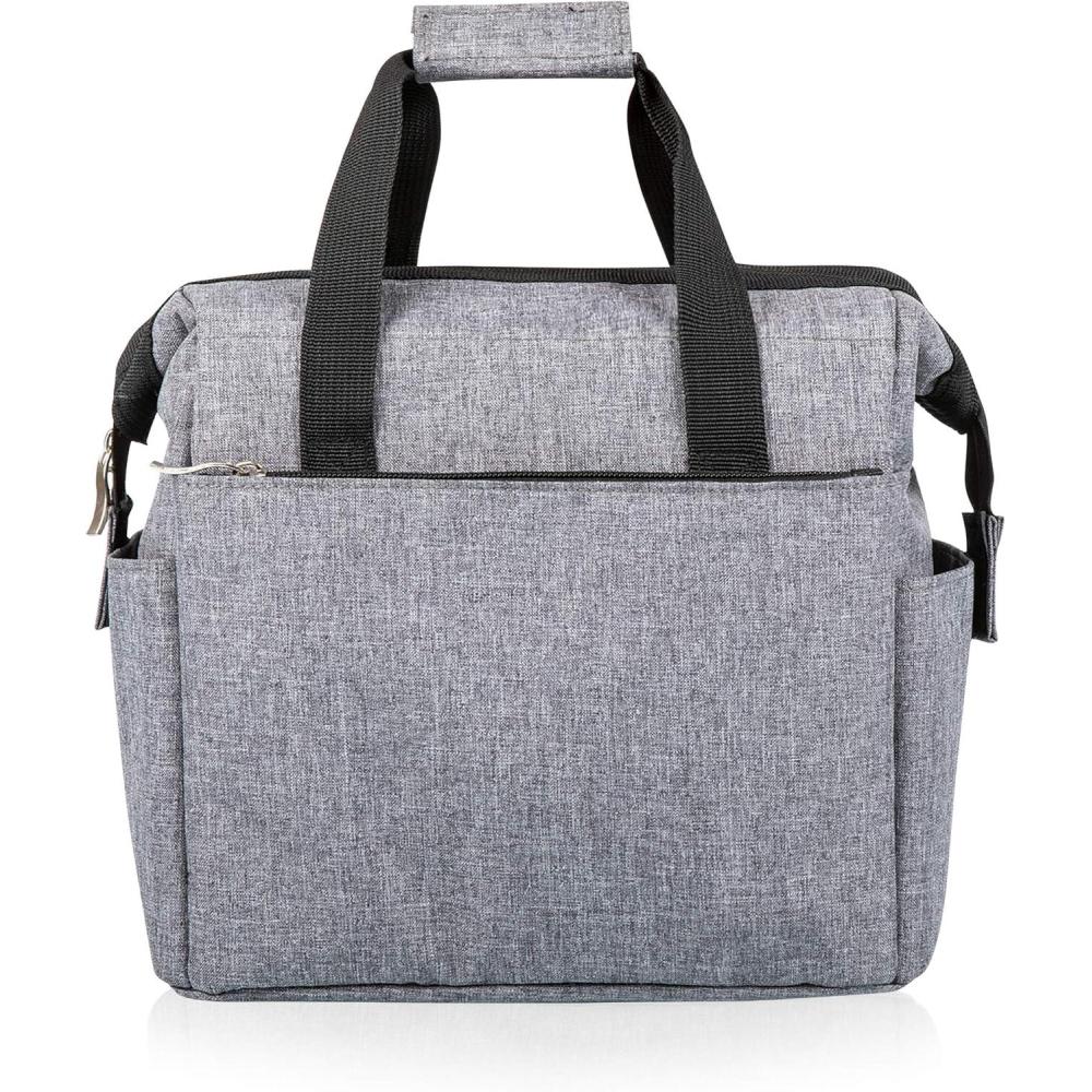 imagePICNIC TIME On The Go Lunch Bag Stylish Soft Cooler Bag Expandable Insulated Lunch Box Portable Cooler Lunchbox with Dual Compartment Design and Velcro Side Straps Heathered GrayHeathered Gray