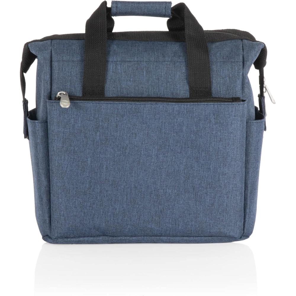 imagePICNIC TIME On The Go Lunch Bag Stylish Soft Cooler Bag Expandable Insulated Lunch Box Portable Cooler Lunchbox with Dual Compartment Design and Velcro Side Straps Heathered GrayNavy Blue